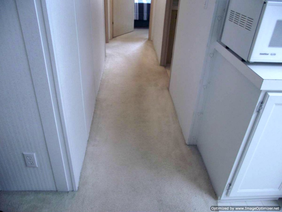 Pergo XP laminate flooring Begining of installation in mobile home, Before photo of hallway