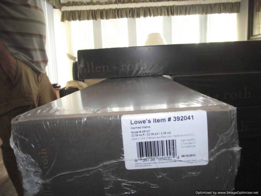 Allen and Roth laminate flooring from Lowes, Box label
