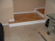 Here is the landing and the step up to the hall way completed with the Kahrs Kalmar floating floor.