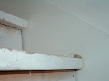 A photo of the over hang that needs to be removed in order to install laminate flooring on these stairs