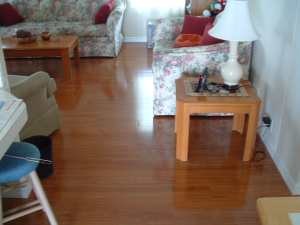 Vanier laminate flooring Color:Doussie installed in living room photo