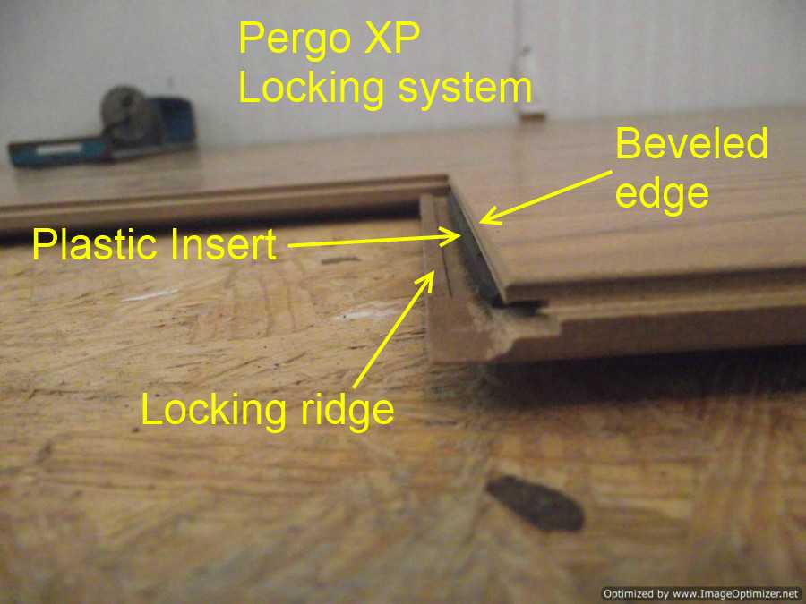 Pergo XP close up photo of end joint with plastic insert