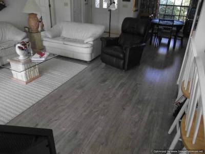 Shaw Gray laminate flooring, installed in living room