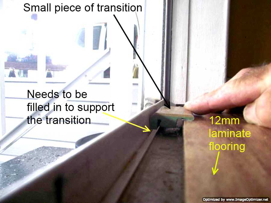 Laminate Transitions At Sliding Doors, How To Install Laminate Flooring Under Threshold