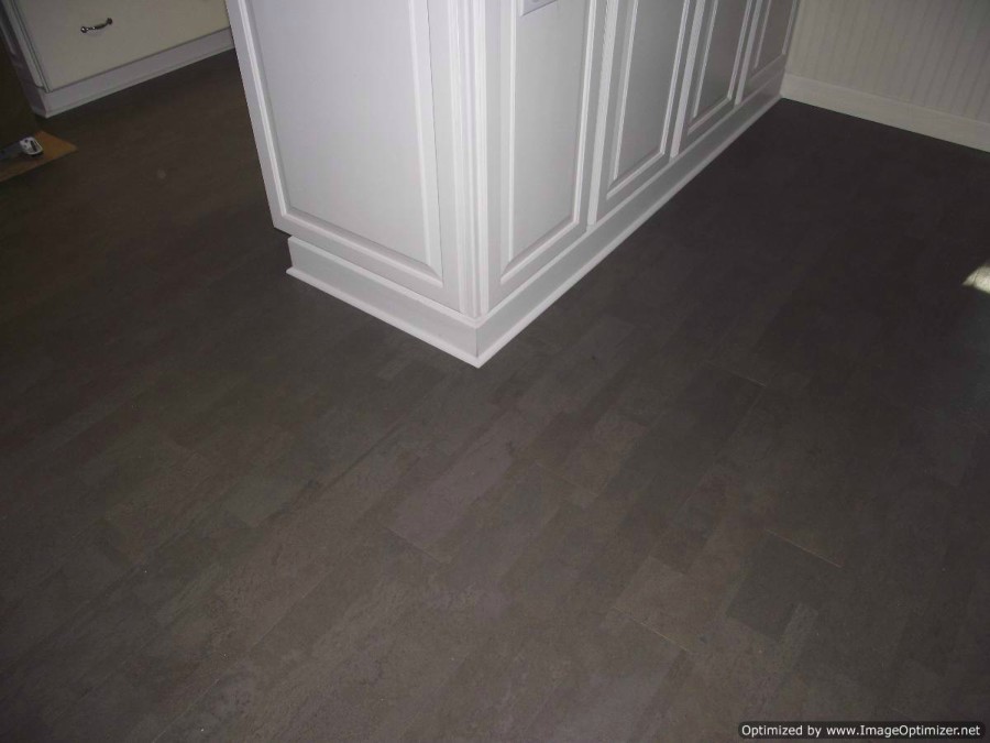 Cork flooring installed in kitchen and dining room