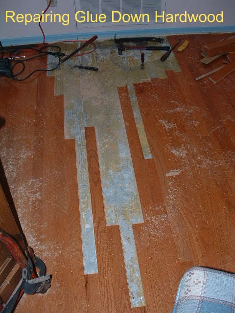 Here is an engineered hardwood floor being repaired due to water damage