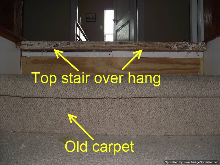 Installing Laminate On Top Stair To Carpet, How To Install Laminate Flooring On Stairs With Overhang