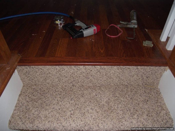 Installing Laminate On Top Stair To Carpet, Hardwood Floor Meets Carpeted Stairs