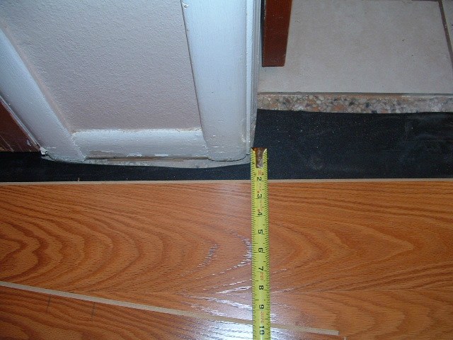 Hallways, to install the last row of laminate flooring in the hallway under door jamb, you need to measure from the laminate to the door jamb.