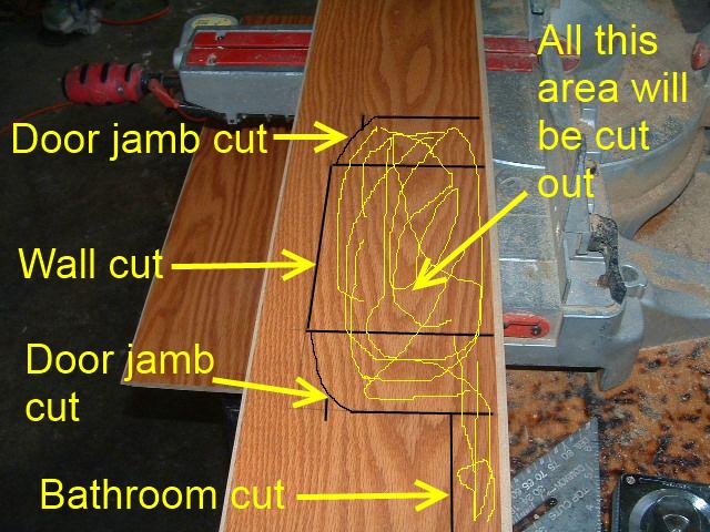 Hallways, after measuring the space for laminate flooring in the hallway I draw lines that connect the measurements, this shows where the cuits need to be.