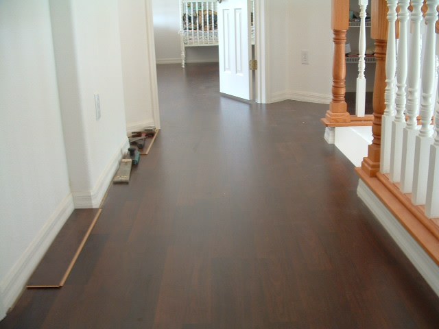 Lowes Mohawk laminate flooring installed in hallway