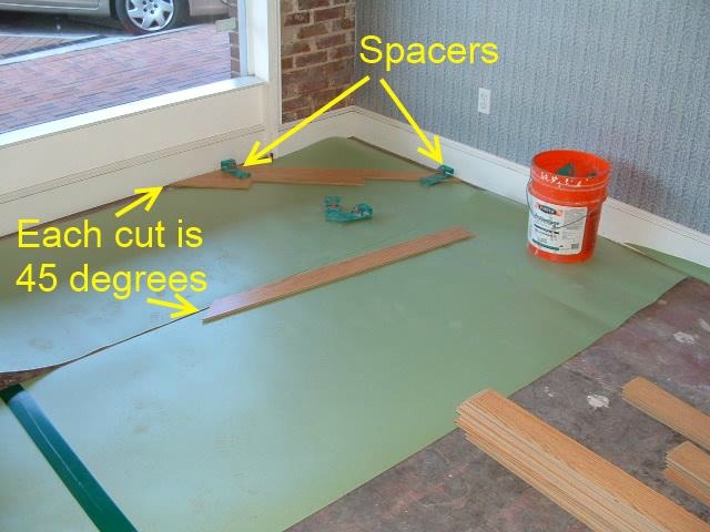 Installing laminate at a 45 degree angle.