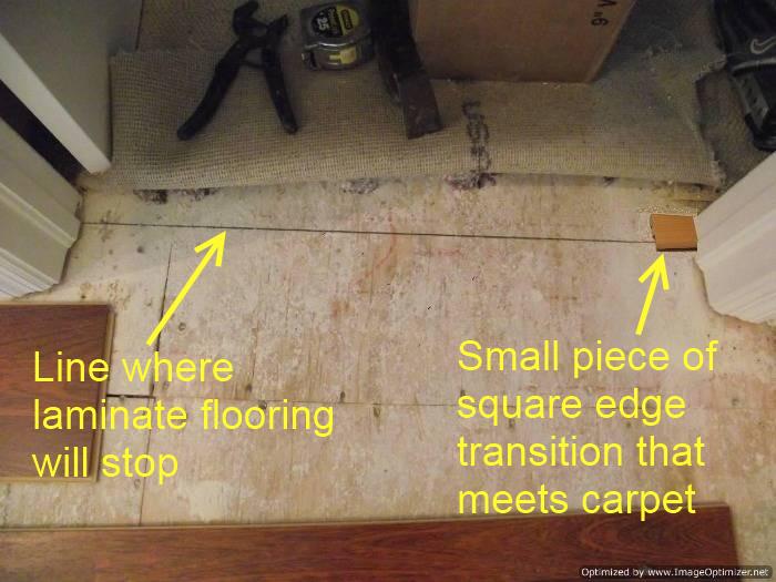 Use a small piece of transition to mark each side of the doorway so you will know where to end the laminate flooring in the doorway.