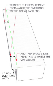 Transfer the measurement to the top from underneath to know where to cut the overhang off